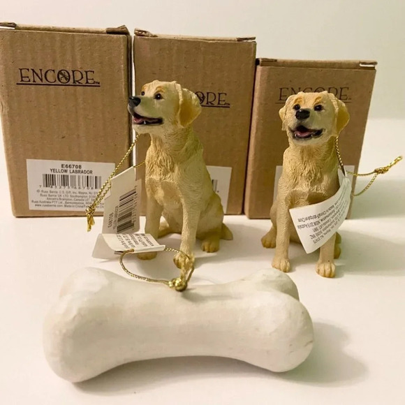 Russ Berrie Lot of  3 Encore Christmas Ornaments Yellow Labrador and Bone - Picture 8 of 9